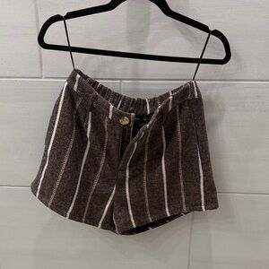 Striped High-Waist Women’s Shorts - Brown